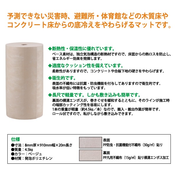 災害緊急避難用マット 床からの底冷えを和らげるマット MDS-40 敷物 底冷え対策