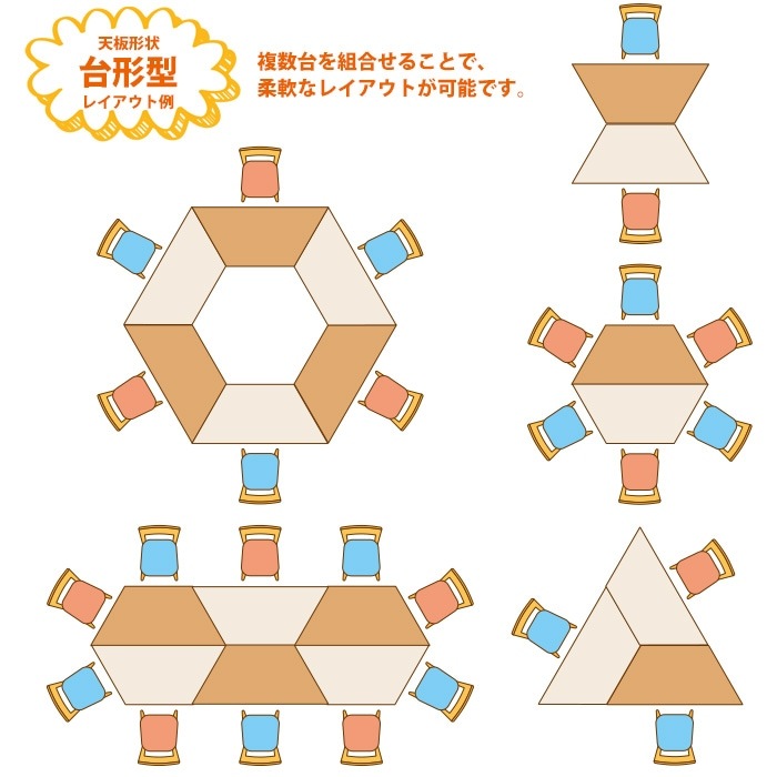 保育園 テーブル 幼稚園 机 E-BNA-1252DZ サイズ 幅1200x奥行520x高さ320mm 台形型 学童保育 託児所 児童館 小児病棟 図書館 地域センター 塾 子供用テーブル 長机 国産 日本製
