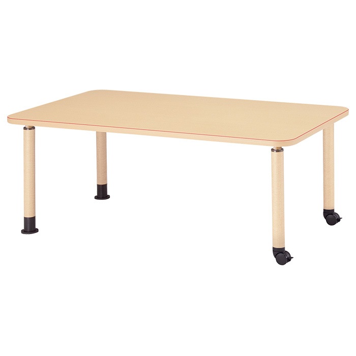 介護テーブル 高さ調整 キャスター付き 介護施設テーブル 介護用テーブル 昇降式 赤ライン付 MK-N1690C 幅1600x奥行900x高さ600~800mm 角型 キャスター脚 老人ホーム デイサービス グループホーム ソフトエッジテーブル 車椅子対応テーブル
