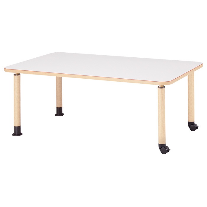 介護テーブル 高さ調整 キャスター付き 介護施設テーブル 介護用テーブル 昇降式 赤ライン付 MK-N1690C 幅1600x奥行900x高さ600~800mm 角型 キャスター脚 老人ホーム デイサービス グループホーム ソフトエッジテーブル 車椅子対応テーブル