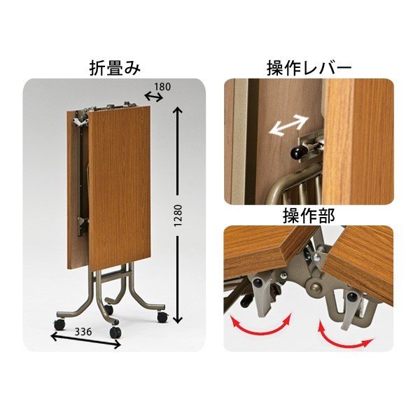 会議用テーブル ミーティングテーブル 折りたたみ キャスター付き FLTS-1845 サイズ 幅1800x奥行450x高さ700mm エラストマエッジ フラップテーブル 長机 折り畳み ミーティングテーブル 長机 折り畳みテーブル セミナーテーブル オーダー 特注サイズ 会議室 テーブル