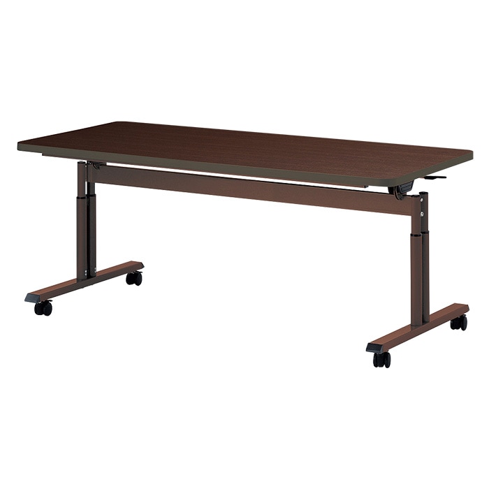 介護用テーブル 折りたたみ キャスター付き 高さ調整 介護施設テーブル 介護テーブル 昇降式 E-FIT-1675EB 幅1600x奥行750x高さ660～800mm ABS樹脂エッジ巻 老人ホーム デイサービス グループホーム ソフトエッジテーブル 車椅子対応テーブル