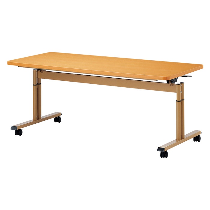 介護用テーブル 折りたたみ キャスター付き 高さ調整 介護施設テーブル 介護テーブル 昇降式 E-FIT-1675EB 幅1600x奥行750x高さ660～800mm ABS樹脂エッジ巻 老人ホーム デイサービス グループホーム ソフトエッジテーブル 車椅子対応テーブル