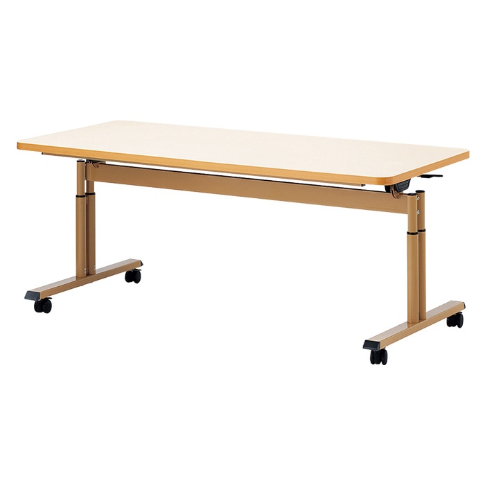 介護用テーブル 折りたたみ キャスター付き 高さ調整 介護施設テーブル 介護テーブル 昇降式 E-FIT-1675EB 幅1600x奥行750x高さ660～800mm ABS樹脂エッジ巻 老人ホーム デイサービス グループホーム ソフトエッジテーブル 車椅子対応テーブル