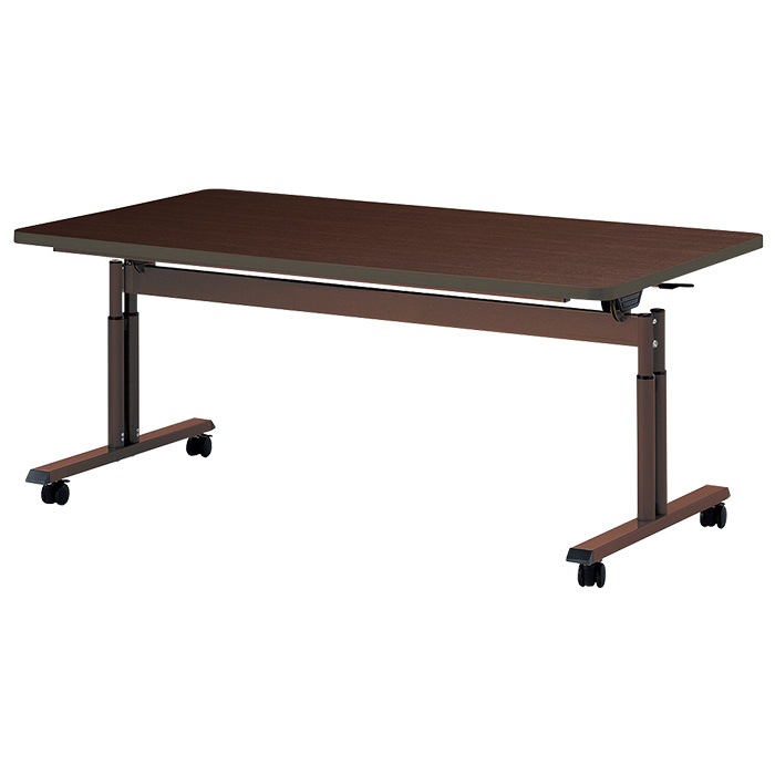 介護用テーブル 折りたたみ キャスター付き 高さ調整 介護施設テーブル 介護テーブル 昇降式 E-FIT-1690EB 幅1600x奥行900x高さ660～800mm ABS樹脂エッジ巻 老人ホーム デイサービス グループホーム ソフトエッジテーブル 車椅子対応テーブル