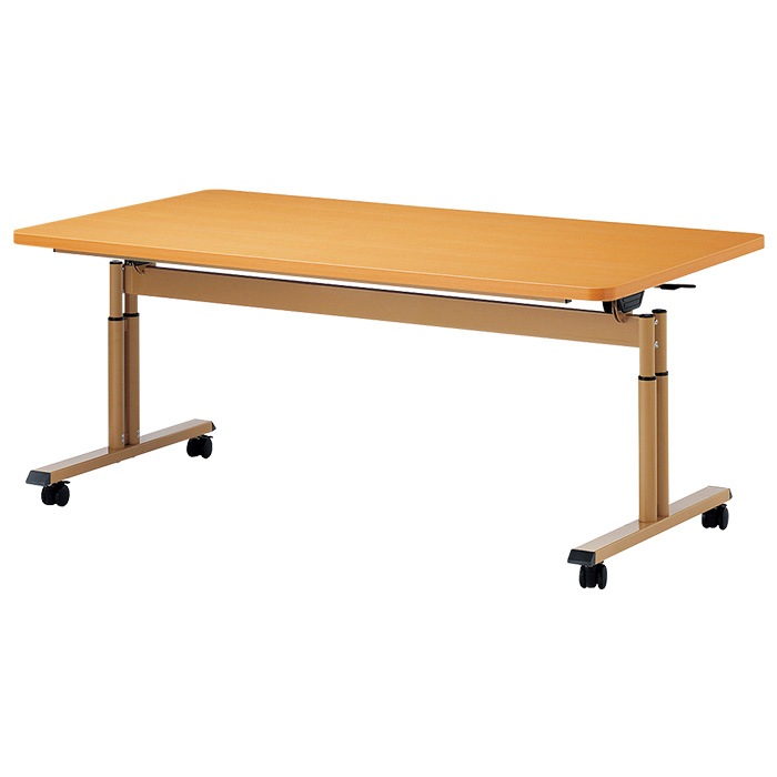 介護用テーブル 折りたたみ キャスター付き 高さ調整 介護施設テーブル 介護テーブル 昇降式 E-FIT-1690EB 幅1600x奥行900x高さ660～800mm ABS樹脂エッジ巻 老人ホーム デイサービス グループホーム ソフトエッジテーブル 車椅子対応テーブル