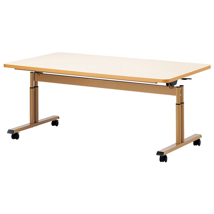 介護用テーブル 折りたたみ キャスター付き 高さ調整 介護施設テーブル 介護テーブル 昇降式 E-FIT-1690EB 幅1600x奥行900x高さ660～800mm ABS樹脂エッジ巻 老人ホーム デイサービス グループホーム ソフトエッジテーブル 車椅子対応テーブル