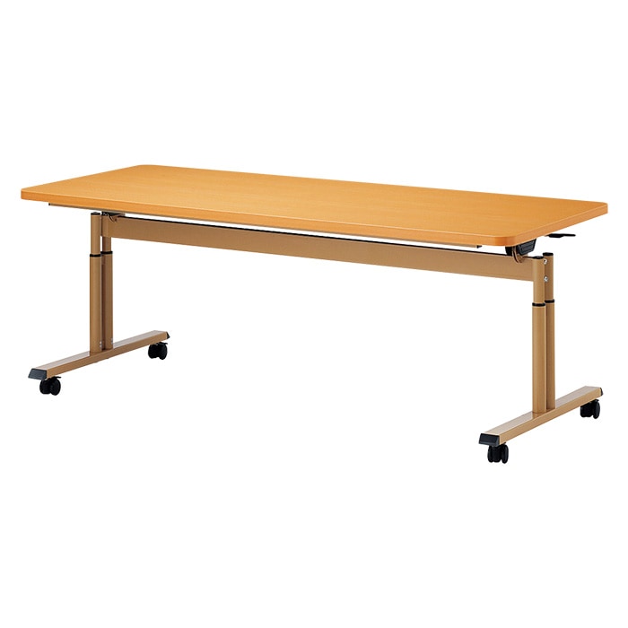 介護用テーブル 折りたたみ キャスター付き 高さ調整 介護施設テーブル 介護テーブル 昇降式 E-FIT-1875EB 幅1800x奥行750x高さ660～800mm ABS樹脂エッジ巻 老人ホーム デイサービス グループホーム ソフトエッジテーブル 車椅子対応テーブル