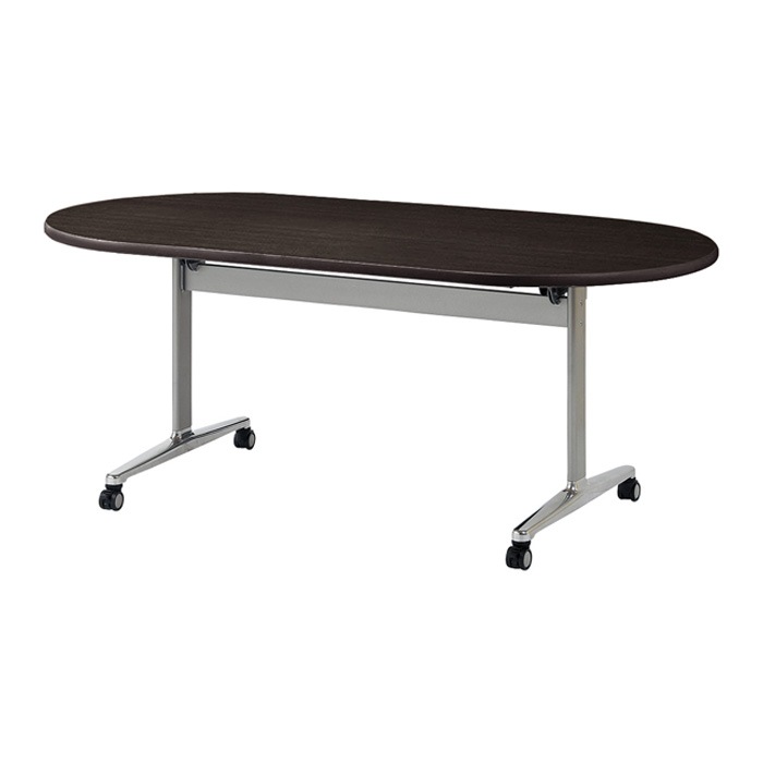 スタッキングテーブル E-THD-2190R 幅2100x奥行900x高さ720mm 楕円型 会議用テーブル 折りたたみ キャスター付き 長机 会議テーブル 折り畳み ミーティングテーブル おしゃれ 折りたたみテーブル セミナーテーブル 会議室 テーブル