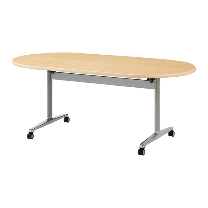 スタッキングテーブル E-THD-2190R 幅2100x奥行900x高さ720mm 楕円型 会議用テーブル 折りたたみ キャスター付き 長机 会議テーブル 折り畳み ミーティングテーブル おしゃれ 折りたたみテーブル セミナーテーブル 会議室 テーブル