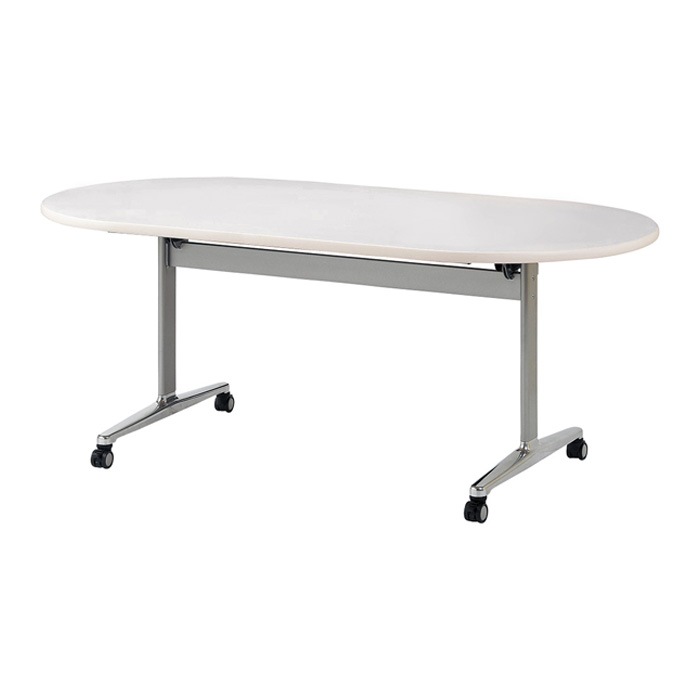 スタッキングテーブル E-THD-2190R 幅2100x奥行900x高さ720mm 楕円型 会議用テーブル 折りたたみ キャスター付き 長机 会議テーブル 折り畳み ミーティングテーブル おしゃれ 折りたたみテーブル セミナーテーブル 会議室 テーブル