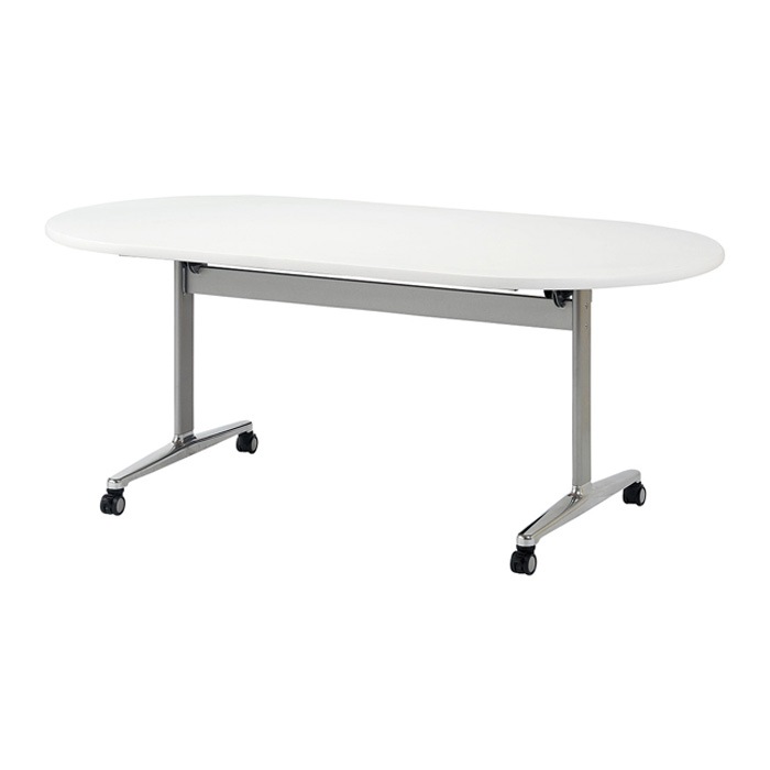 スタッキングテーブル E-THD-2190R 幅2100x奥行900x高さ720mm 楕円型 会議用テーブル 折りたたみ キャスター付き 長机 会議テーブル 折り畳み ミーティングテーブル おしゃれ 折りたたみテーブル セミナーテーブル 会議室 テーブル