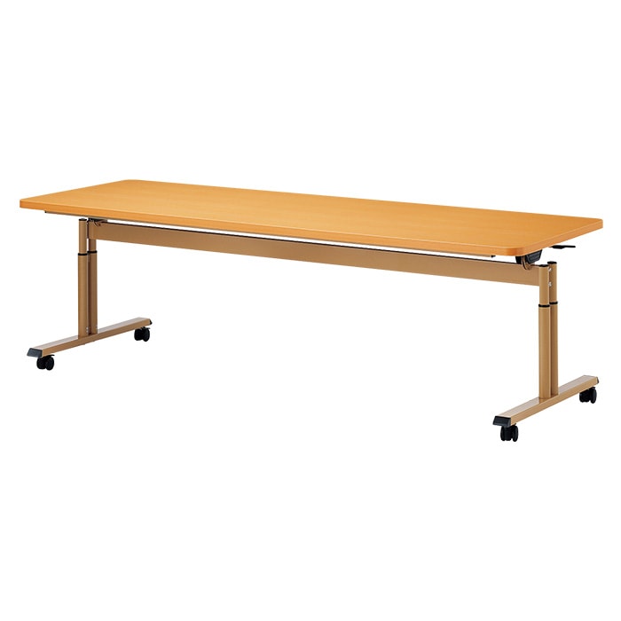 介護用テーブル 折りたたみ キャスター付き 高さ調整 介護施設テーブル 介護テーブル 昇降式 E-FIT-2175EB 幅2100x奥行750x高さ660~800mm ABS樹脂エッジ巻 老人ホーム デイサービス グループホーム ソフトエッジテーブル 車椅子対応テーブル