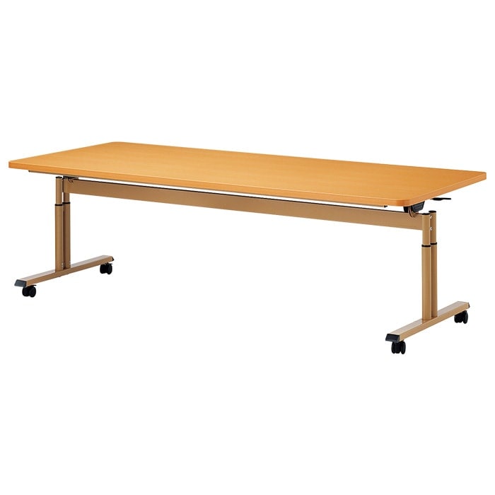 介護用テーブル 折りたたみ キャスター付き 高さ調整 介護施設テーブル 介護テーブル 昇降式 E-FIT-2190EB 幅2100x奥行900x高さ660～800mm ABS樹脂エッジ巻 老人ホーム デイサービス グループホーム ソフトエッジテーブル 車椅子対応テーブル