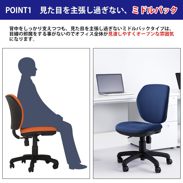 事務椅子 FST-77 幅578x奥行620x高さ830~920mm 座面高425~515mm 布 肘なし ミドルバックタイプ オフィスチェア デスクチェア 高性能チェア 体圧分布 TOKIO 藤沢工業