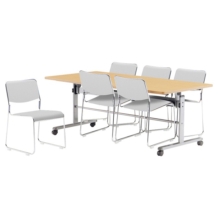 社員食堂 テーブルセット 6人用 折りたたみ キャスター付 会社 食堂テーブル 折り畳み MTS-HT1875-FSC-15SL-6 社員食堂テーブル MTS-HT1875 1台 + 社員食堂椅子 FSC-15SL 6脚セット 休憩室 テーブルセット