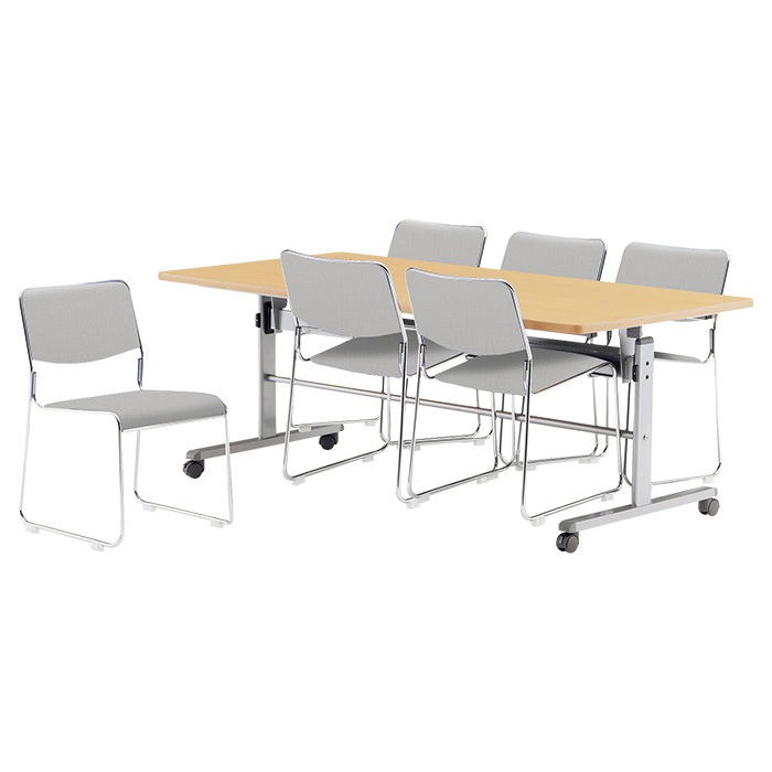 社員食堂 テーブルセット 6人用 折りたたみ キャスター付 会社 食堂テーブル 折り畳み MTS-HT1875-FSC-15SL-6 社員食堂テーブル MTS-HT1875 1台 + 社員食堂椅子 FSC-15SL 6脚セット 休憩室 テーブルセット
