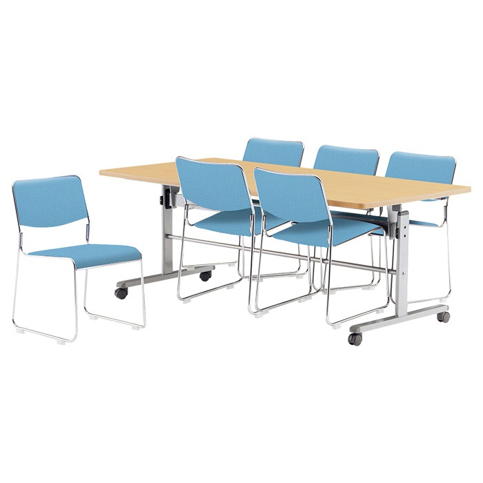 社員食堂 テーブルセット 6人用 折りたたみ キャスター付 会社 食堂テーブル 折り畳み MTS-HT1875-FSC-15SL-6 社員食堂テーブル MTS-HT1875 1台 + 社員食堂椅子 FSC-15SL 6脚セット 休憩室 テーブルセット