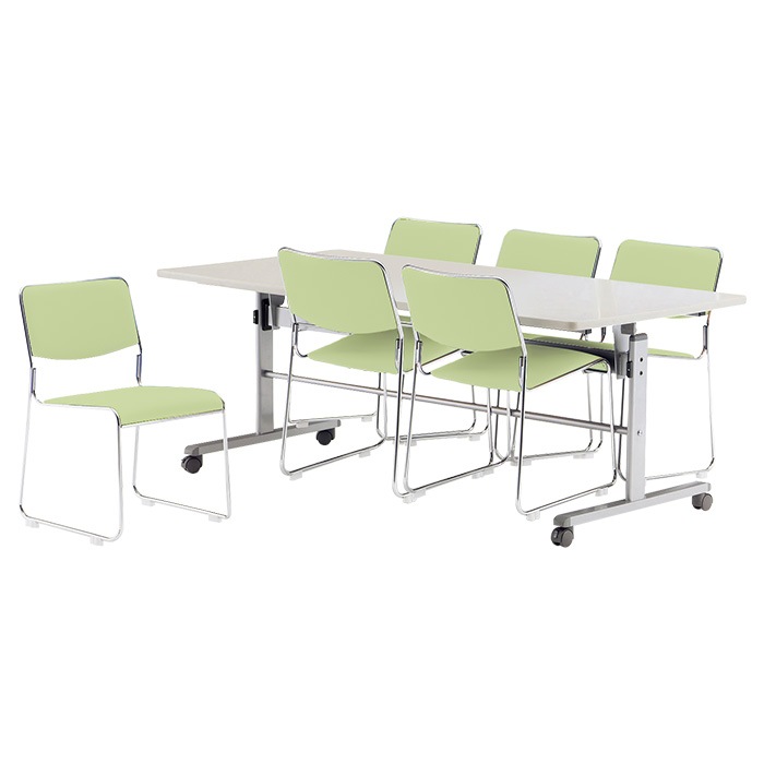 社員食堂 テーブルセット 6人用 折りたたみ キャスター付 会社 食堂テーブル 折り畳み MTS-HT1875-FSC-15SL-6 社員食堂テーブル MTS-HT1875 1台 + 社員食堂椅子 FSC-15SL 6脚セット 休憩室 テーブルセット