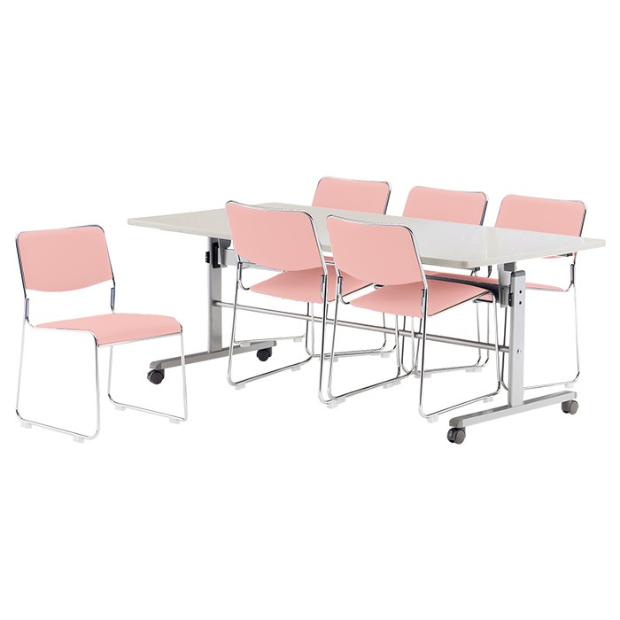 社員食堂 テーブルセット 6人用 折りたたみ キャスター付 会社 食堂テーブル 折り畳み MTS-HT1875-FSC-15SL-6 社員食堂テーブル MTS-HT1875 1台 + 社員食堂椅子 FSC-15SL 6脚セット 休憩室 テーブルセット