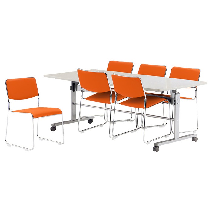 社員食堂 テーブルセット 6人用 折りたたみ キャスター付 会社 食堂テーブル 折り畳み MTS-HT1875-FSC-15SL-6 社員食堂テーブル MTS-HT1875 1台 + 社員食堂椅子 FSC-15SL 6脚セット 休憩室 テーブルセット