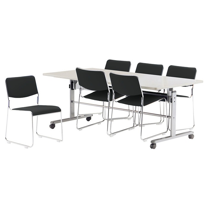 社員食堂 テーブルセット 6人用 折りたたみ キャスター付 会社 食堂テーブル 折り畳み MTS-HT1875-FSC-15SL-6 社員食堂テーブル MTS-HT1875 1台 + 社員食堂椅子 FSC-15SL 6脚セット 休憩室 テーブルセット