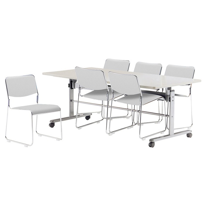 社員食堂 テーブルセット 6人用 折りたたみ キャスター付 会社 食堂テーブル 折り畳み MTS-HT1875-FSC-15SL-6 社員食堂テーブル MTS-HT1875 1台 + 社員食堂椅子 FSC-15SL 6脚セット 休憩室 テーブルセット