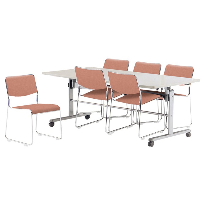 社員食堂 テーブルセット 6人用 折りたたみ キャスター付 会社 食堂テーブル 折り畳み MTS-HT1875-FSC-15SL-6 社員食堂テーブル MTS-HT1875 1台 + 社員食堂椅子 FSC-15SL 6脚セット 休憩室 テーブルセット