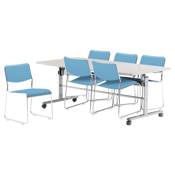 社員食堂 テーブルセット 6人用 折りたたみ キャスター付 会社 食堂テーブル 折り畳み MTS-HT1875-FSC-15SL-6 社員食堂テーブル MTS-HT1875 1台 + 社員食堂椅子 FSC-15SL 6脚セット 休憩室 テーブルセット