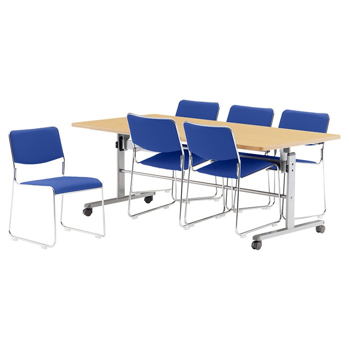 社員食堂 テーブルセット 6人用 折りたたみ キャスター付 会社 食堂テーブル 折り畳み MTS-HT1875-FSC-15SL-6 社員食堂テーブル MTS-HT1875 1台 + 社員食堂椅子 FSC-15SL 6脚セット 休憩室 テーブルセット