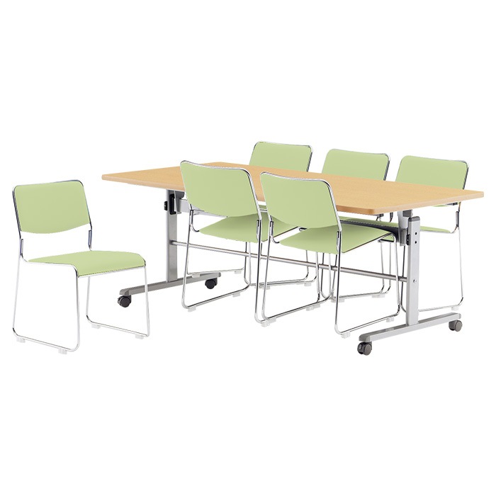 社員食堂 テーブルセット 6人用 折りたたみ キャスター付 会社 食堂テーブル 折り畳み MTS-HT1875-FSC-15SL-6 社員食堂テーブル MTS-HT1875 1台 + 社員食堂椅子 FSC-15SL 6脚セット 休憩室 テーブルセット