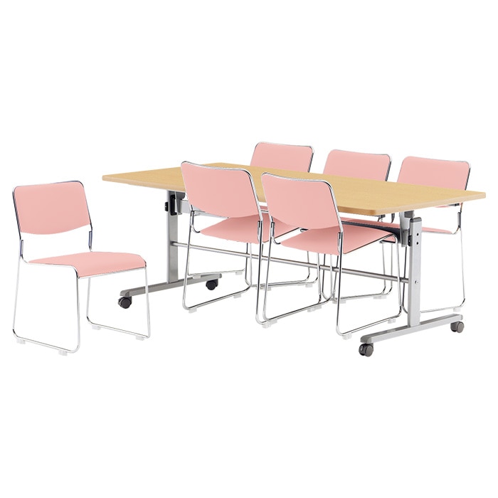 社員食堂 テーブルセット 6人用 折りたたみ キャスター付 会社 食堂テーブル 折り畳み MTS-HT1875-FSC-15SL-6 社員食堂テーブル MTS-HT1875 1台 + 社員食堂椅子 FSC-15SL 6脚セット 休憩室 テーブルセット