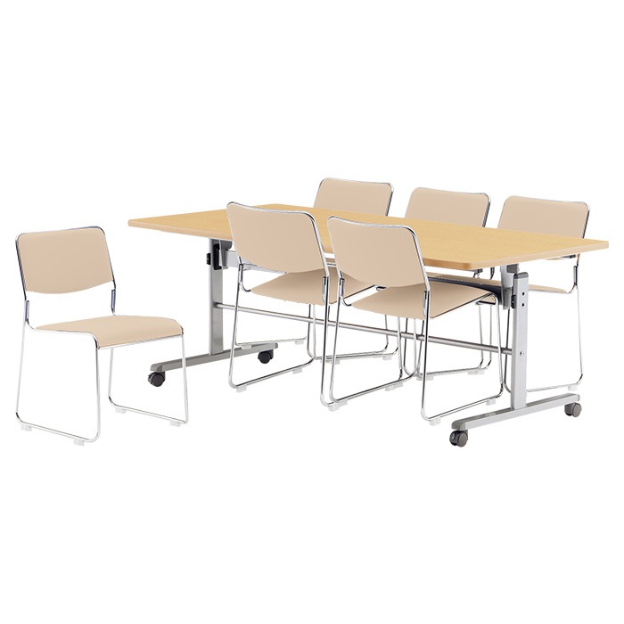 社員食堂 テーブルセット 6人用 折りたたみ キャスター付 会社 食堂テーブル 折り畳み MTS-HT1875-FSC-15SL-6 社員食堂テーブル MTS-HT1875 1台 + 社員食堂椅子 FSC-15SL 6脚セット 休憩室 テーブルセット