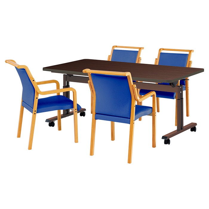 介護テーブル 高さ調整 介護施設テーブル 介護用テーブルセット 4人用 昇降式 キャスター付き E-FIT-1690EBSET 老人ホーム デイサービス グループホーム ソフトエッジテーブル 車椅子対応テーブル