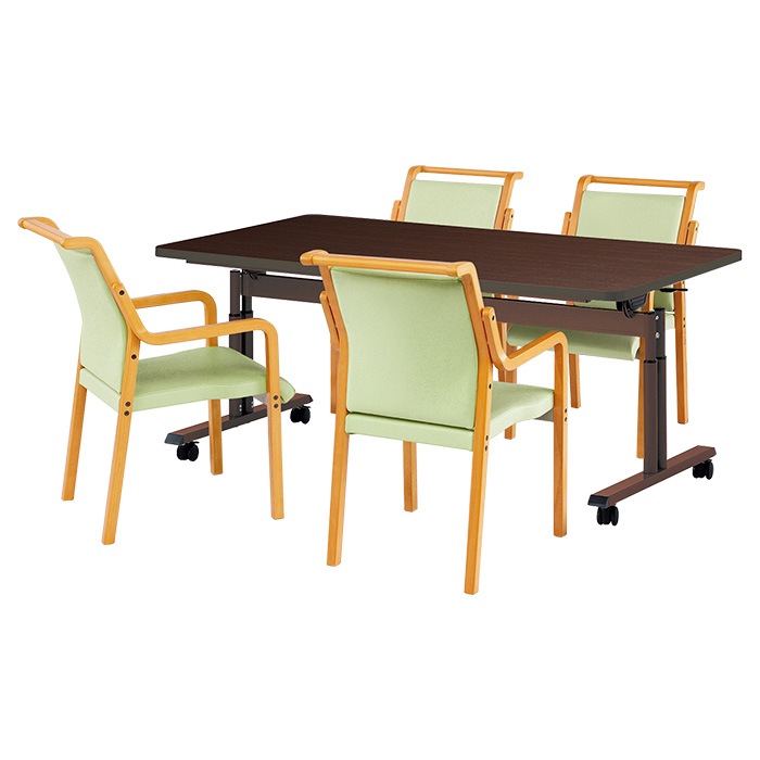 介護テーブル 高さ調整 介護施設テーブル 介護用テーブルセット 4人用 昇降式 キャスター付き E-FIT-1690EBSET 老人ホーム デイサービス グループホーム ソフトエッジテーブル 車椅子対応テーブル