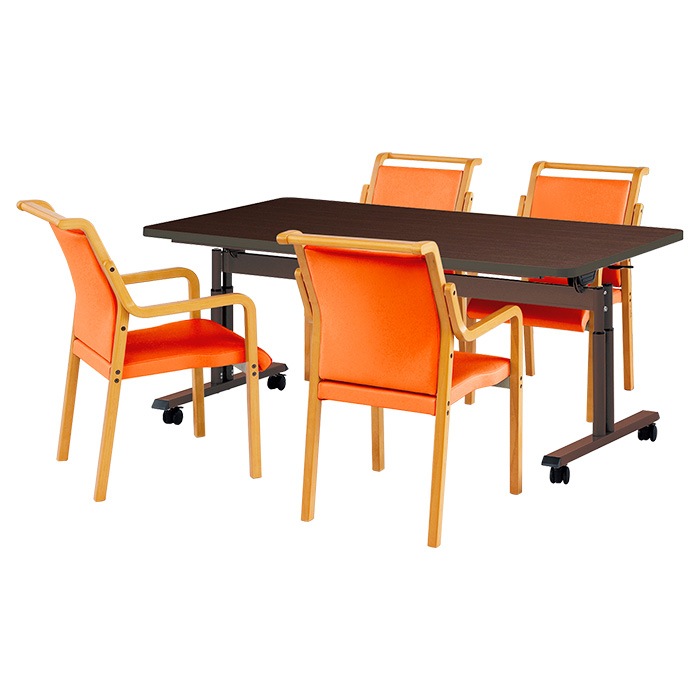 介護テーブル 高さ調整 介護施設テーブル 介護用テーブルセット 4人用 昇降式 キャスター付き E-FIT-1690EBSET 老人ホーム デイサービス グループホーム ソフトエッジテーブル 車椅子対応テーブル