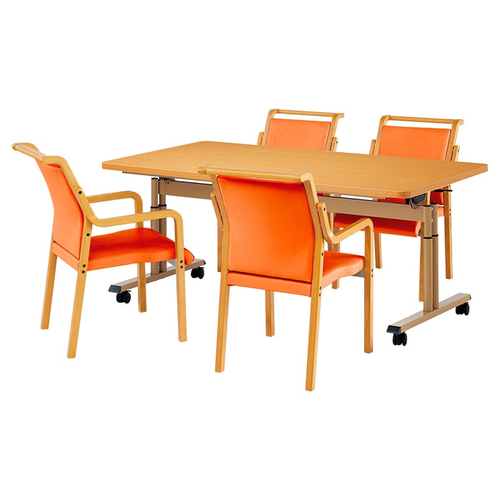 介護テーブル 高さ調整 介護施設テーブル 介護用テーブルセット 4人用 昇降式 キャスター付き E-FIT-1690EBSET 老人ホーム デイサービス グループホーム ソフトエッジテーブル 車椅子対応テーブル