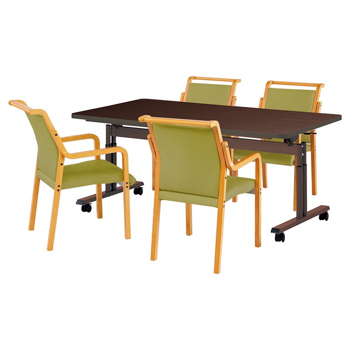 介護テーブル 高さ調整 介護施設テーブル 介護用テーブルセット 4人用 昇降式 キャスター付き E-FIT-1690EBSET 老人ホーム デイサービス グループホーム ソフトエッジテーブル 車椅子対応テーブル