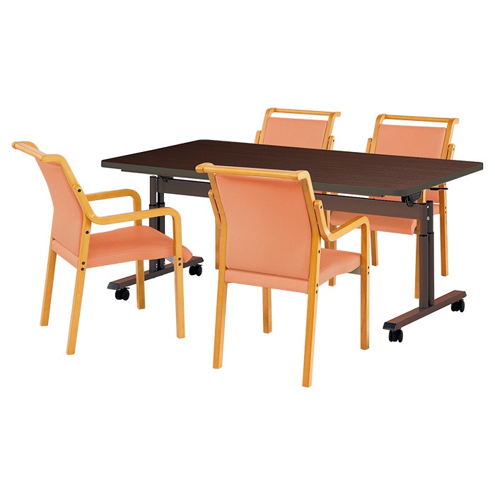 介護テーブル 高さ調整 介護施設テーブル 介護用テーブルセット 4人用 昇降式 キャスター付き E-FIT-1690EBSET 老人ホーム デイサービス グループホーム ソフトエッジテーブル 車椅子対応テーブル