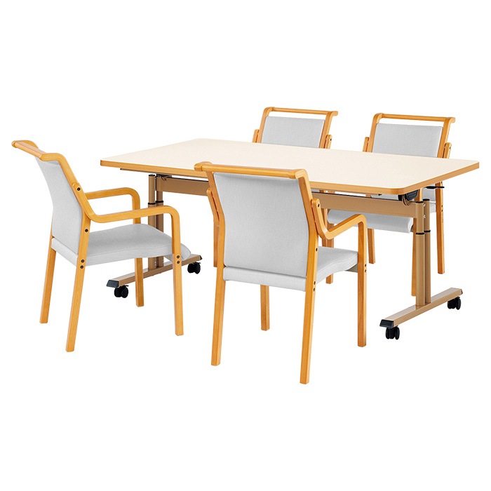 介護テーブル 高さ調整 介護施設テーブル 介護用テーブルセット 4人用 昇降式 キャスター付き E-FIT-1690EBSET 老人ホーム デイサービス グループホーム ソフトエッジテーブル 車椅子対応テーブル