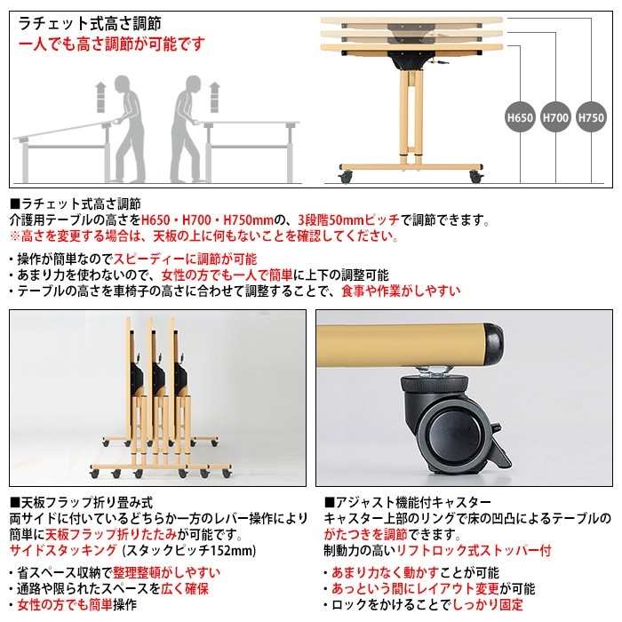 介護テーブル 介護施設テーブル 介護用テーブル 折りたたみ キャスター