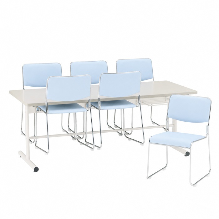 社員食堂用テーブルセット 6人用 棚付 DT-TW1875-FSC-15ML-6 社員食堂テーブル 椅子 休憩室 机 工場 会社 食堂