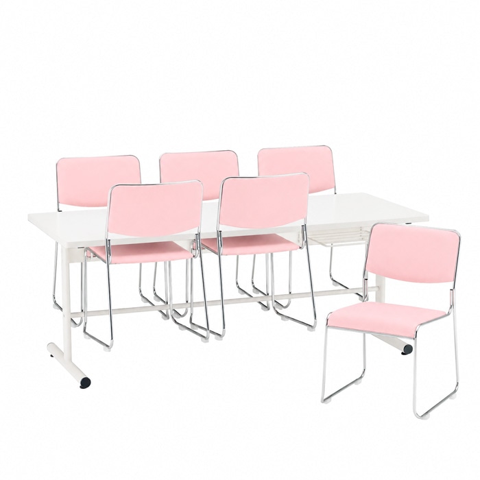 社員食堂用テーブルセット 6人用 棚付 DT-TW1875-FSC-15ML-6 社員食堂テーブル 椅子 休憩室 机 工場 会社 食堂