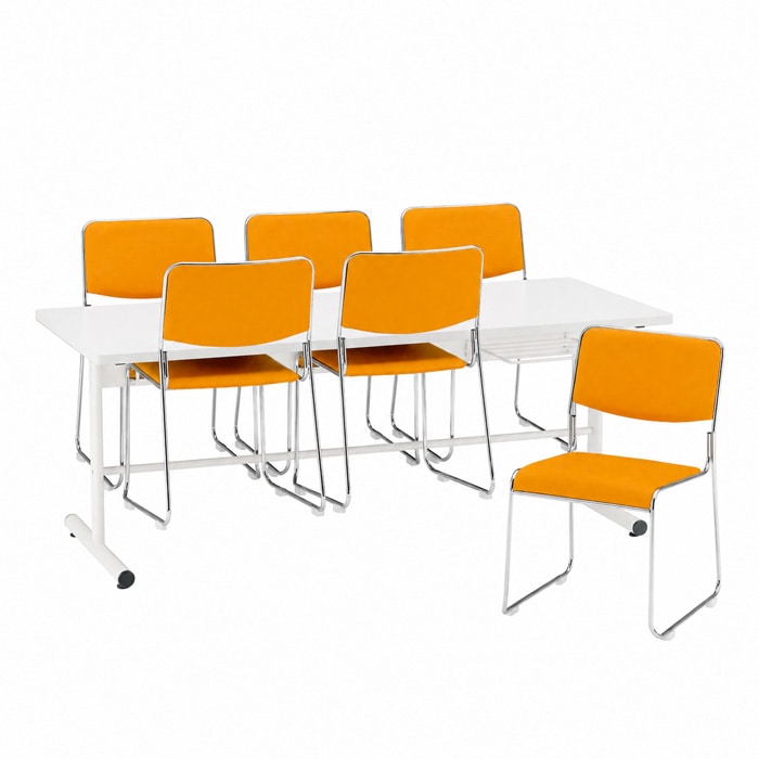 社員食堂用テーブルセット 6人用 棚付 DT-TW1875-FSC-15ML-6 社員食堂テーブル 椅子 休憩室 机 工場 会社 食堂