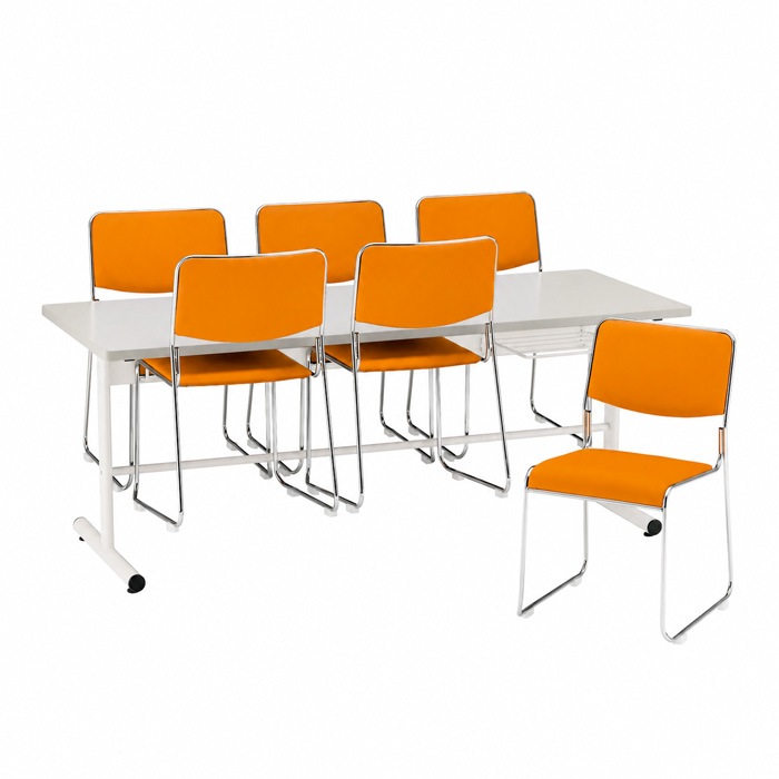 社員食堂用テーブルセット 6人用 棚付 DT-TW1875-FSC-15ML-6 社員食堂テーブル 椅子 休憩室 机 工場 会社 食堂