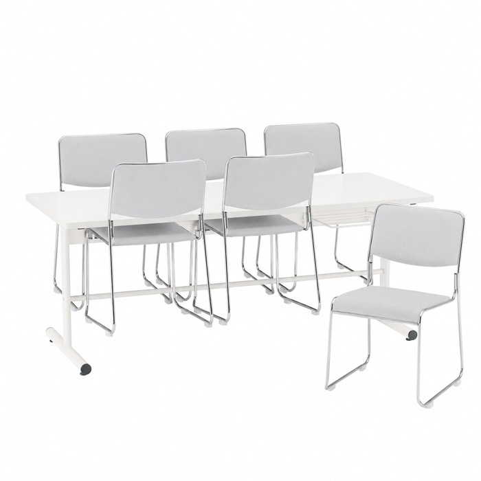 社員食堂用テーブルセット 6人用 棚付 DT-TW1875-FSC-15ML-6 社員食堂テーブル 椅子 休憩室 机 工場 会社 食堂