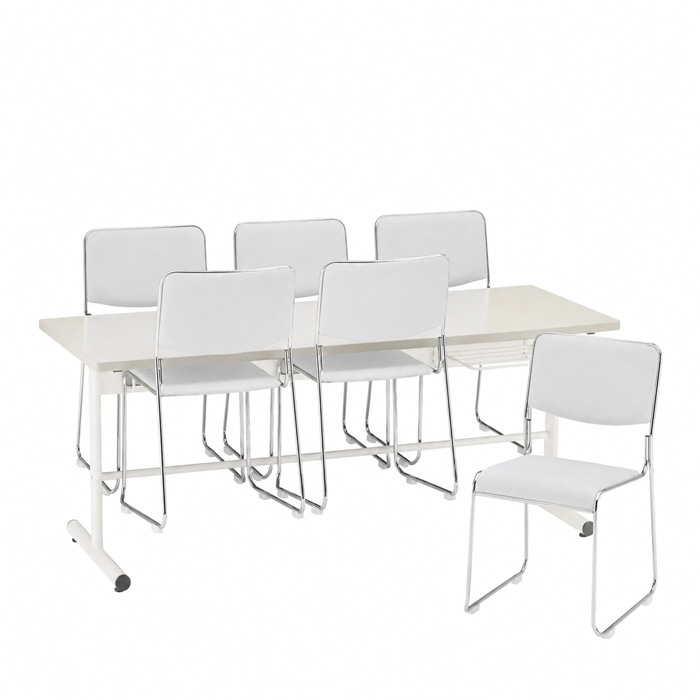 社員食堂用テーブルセット 6人用 棚付 DT-TW1875-FSC-15ML-6 社員食堂テーブル 椅子 休憩室 机 工場 会社 食堂
