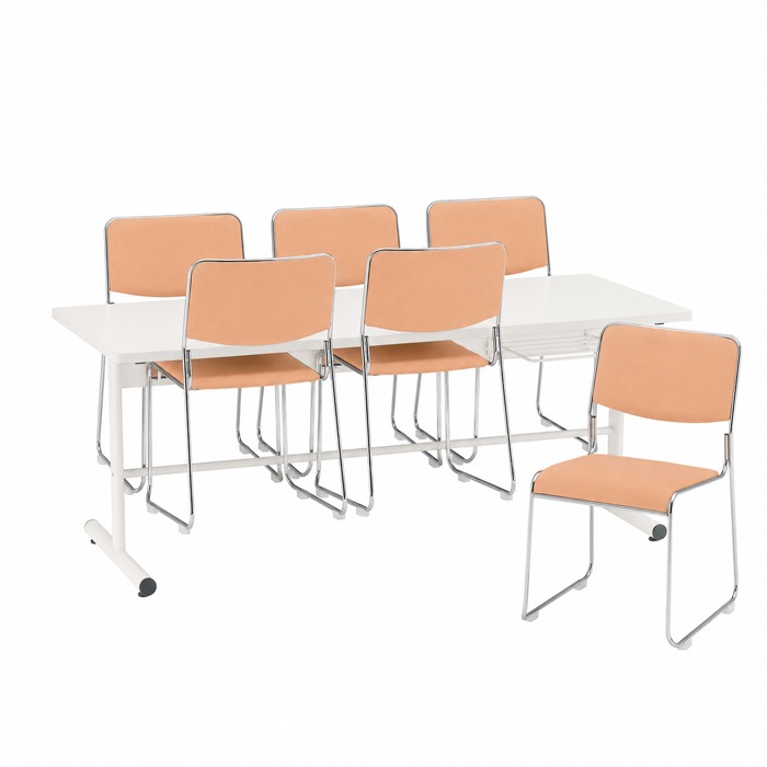 社員食堂用テーブルセット 6人用 棚付 DT-TW1875-FSC-15ML-6 社員食堂テーブル 椅子 休憩室 机 工場 会社 食堂