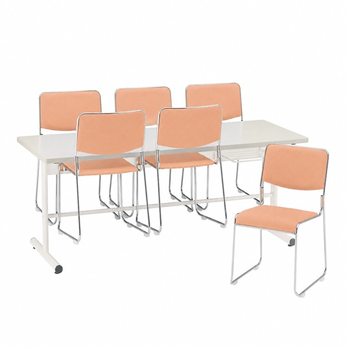 社員食堂用テーブルセット 6人用 棚付 DT-TW1875-FSC-15ML-6 社員食堂テーブル 椅子 休憩室 机 工場 会社 食堂