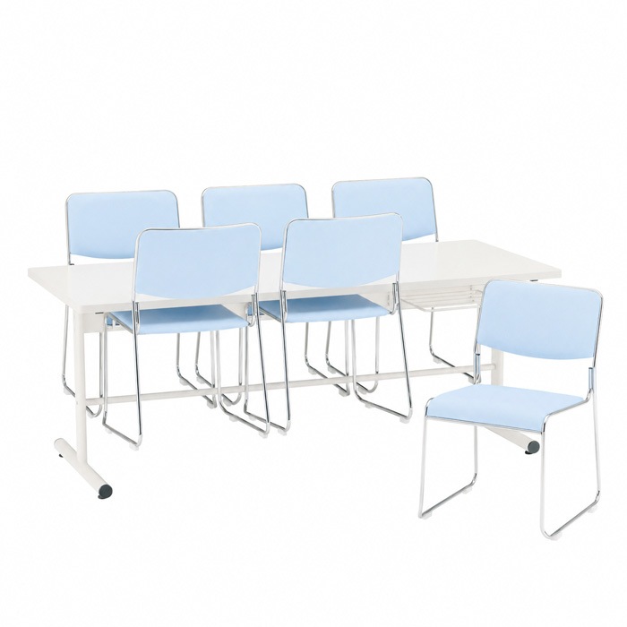 社員食堂用テーブルセット 6人用 棚付 DT-TW1875-FSC-15ML-6 社員食堂テーブル 椅子 休憩室 机 工場 会社 食堂